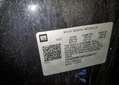 2023 Chevrolet Malibu Lt z USA, uszkodzony, nr VIN 1G1ZD5ST6PF208707